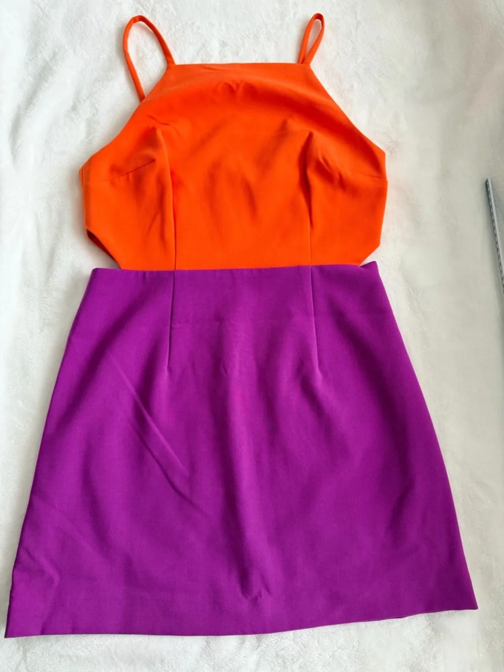 French Connection Whisper Orange & Purple Colorblock Mini Dress NWT - Picture 2 of 6